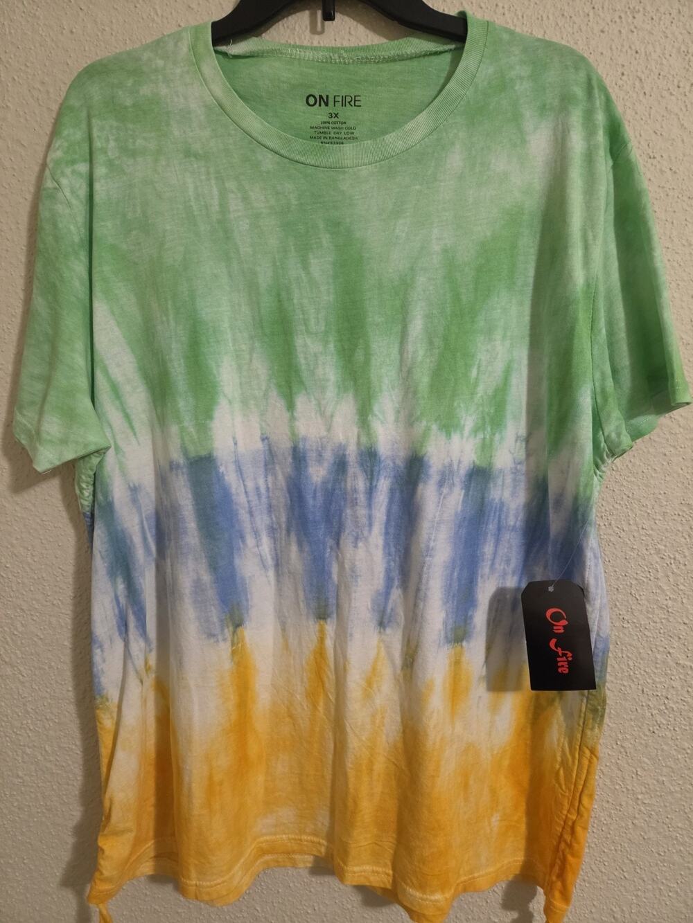 NWT On Fire Womens 3X Tie Dye T-Shirt Side Drawstring 100% Cotton